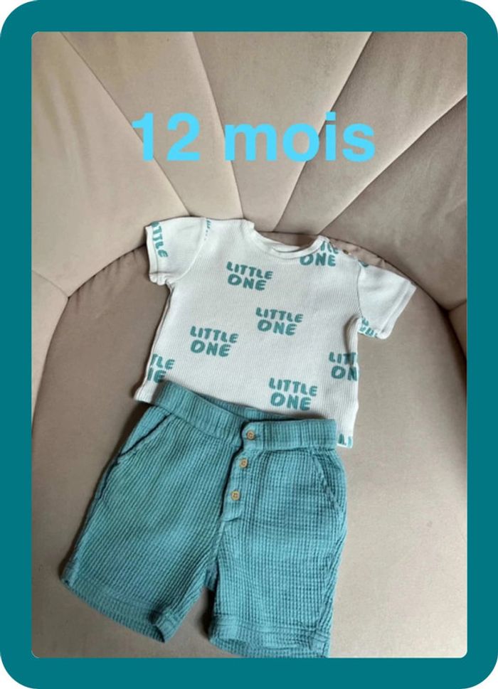 Ensemble short et tshirt nid d'abeille 12 mois - Bout'chou