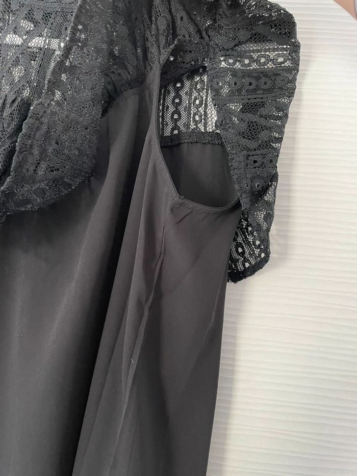 Haut blouse noire élégante unie col en dentelle sans manches - photo numéro 4