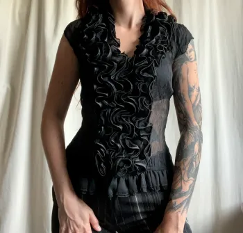 Top volants col froufrou jabot Goth Coquette Baroque vintage 90s - Taille M/L