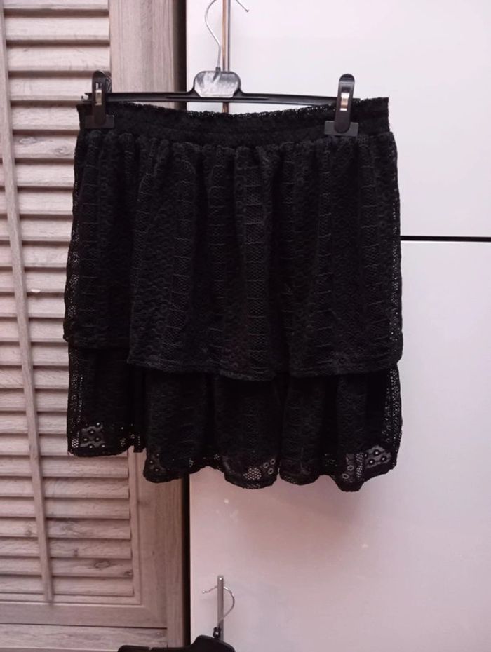 Mini jupe dentelé à volant noir Esprit taille L - photo numéro 3