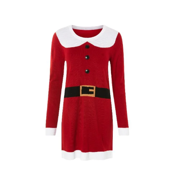 Robe en maille femme motif de Noël – Pull dress festive – Col rond