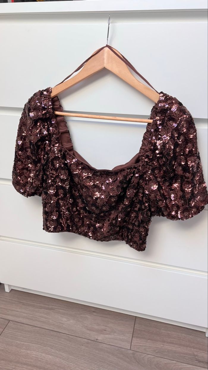 Haut crop top sequins 42 neuf