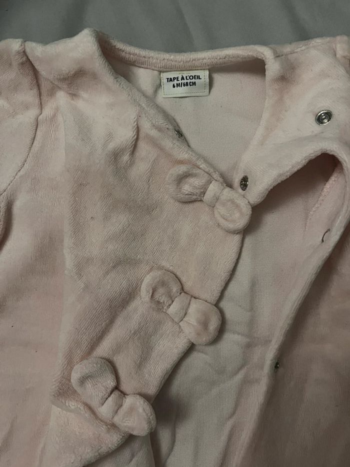 Pyjama tape à l’œil - rose - avec noeuds - 6 mois - photo numéro 2