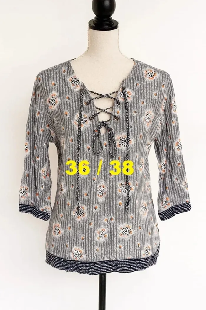 Tunique manche longue noire blanc orange Promod Taille 36 / 38