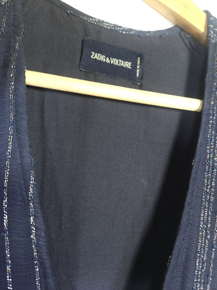 Robe Zadig & Voltaire "Racy Metal" Bleu Marine Rayures Dorées - Taille M - photo numéro 4