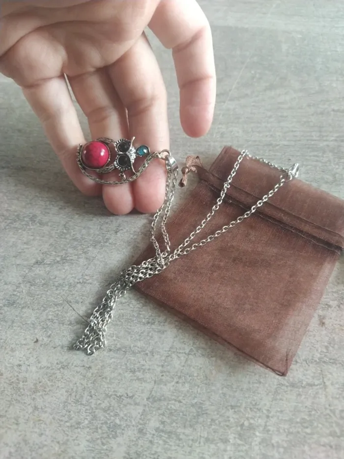Collier fantaisie chouette/hibou sur branche - photo numéro 4