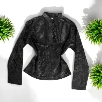haut sexy dentelle noire transparent à manches longues taille S