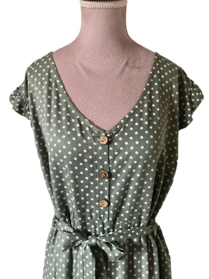 🩶Robe à pois d’été bohème champêtre gris tilleul🌿Linden gray white polka dots dress🩶 - photo numéro 9