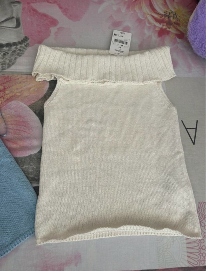 Top bleu ciel et écru - photo numéro 2