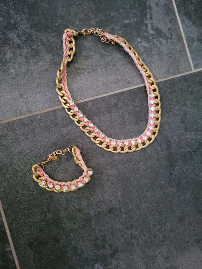 Parquet bijoux bracelet collier acier strass raz de coup