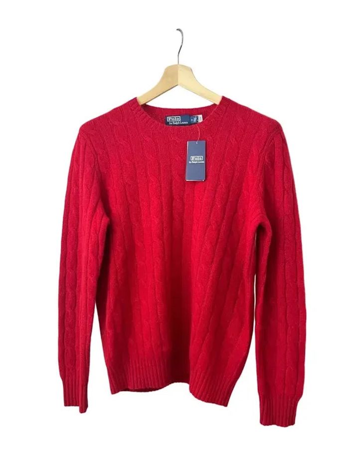 Pull col rond ralph lauren rouge torsadé cachemire QR code taille M 632