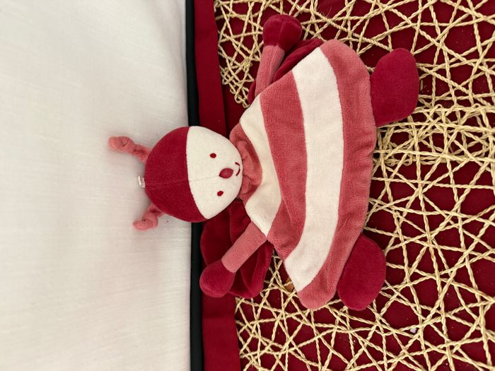 Doudou Papillon Plat Bordeaux Rose et Blanc Sucre d Orge - photo numéro 3
