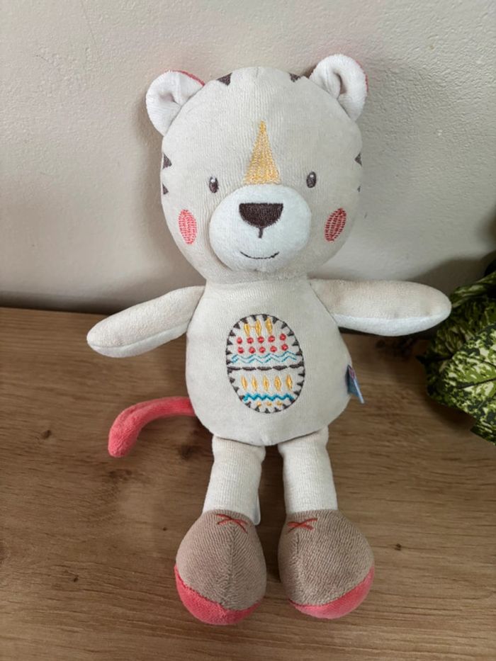 Doudou peluche ours chat beige écru rose sucre d orge - photo numéro 2