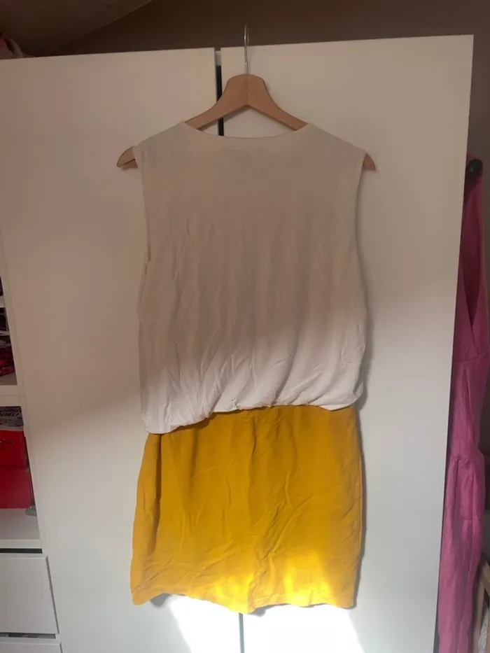 Robe banche et moutarde Mango L - photo numéro 3