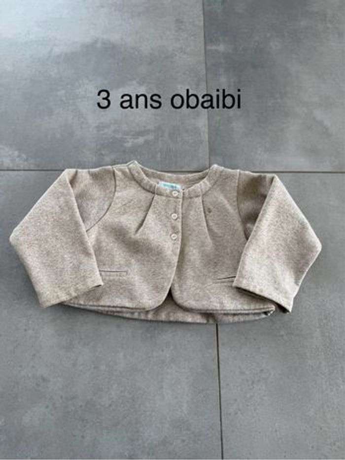 Gilet / boléro 3 ans obaibi beige crème et fils doré