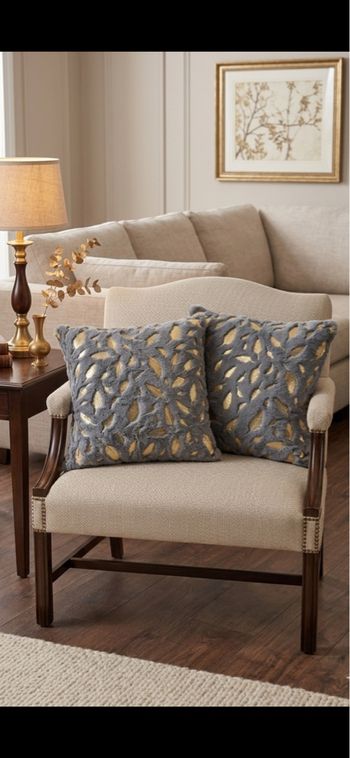 Lot de 2 housses de coussin gris motif plumes dorées déco chic