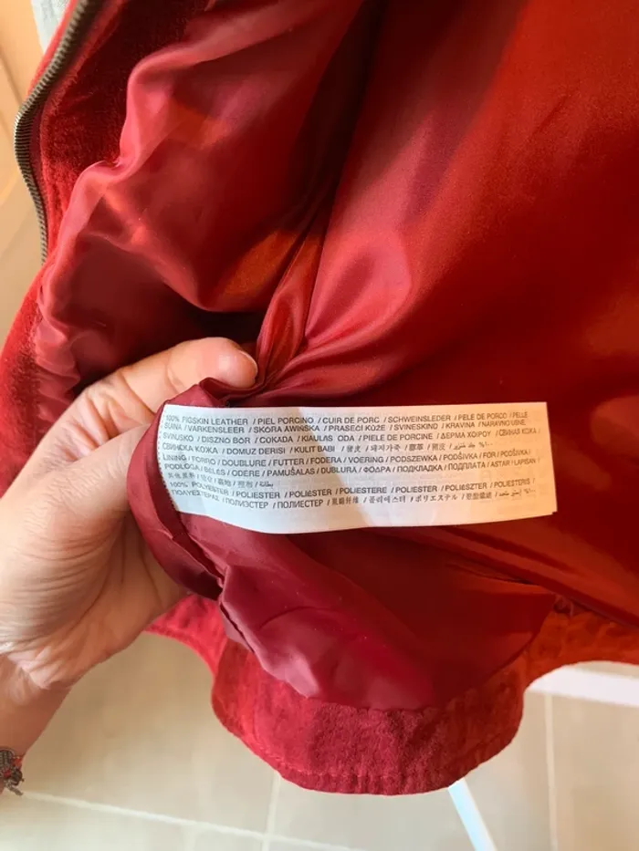 Veste en cuir véritable rouge Mango taille M - photo numéro 6