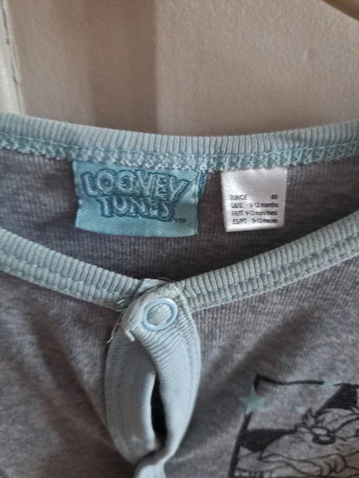 Pyjama fin et léger 1 pièce gris et bleu clair tazz 12/18mois 80cm - photo numéro 3