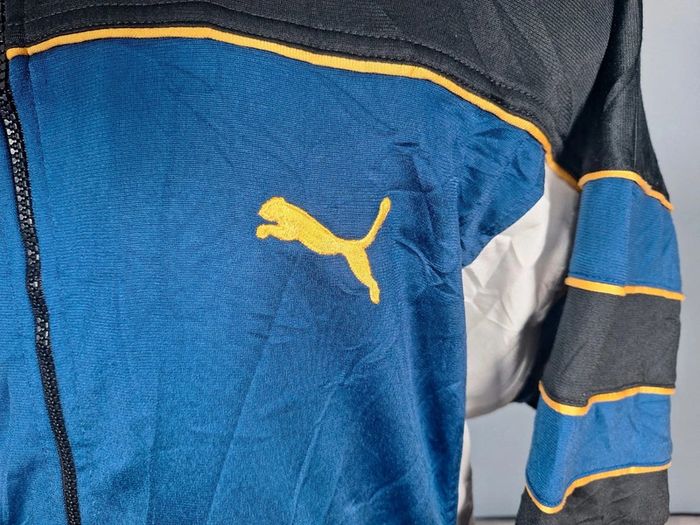 Veste Puma vintage M/L bleu noir jaune logo brodé rétro 90s - photo numéro 3