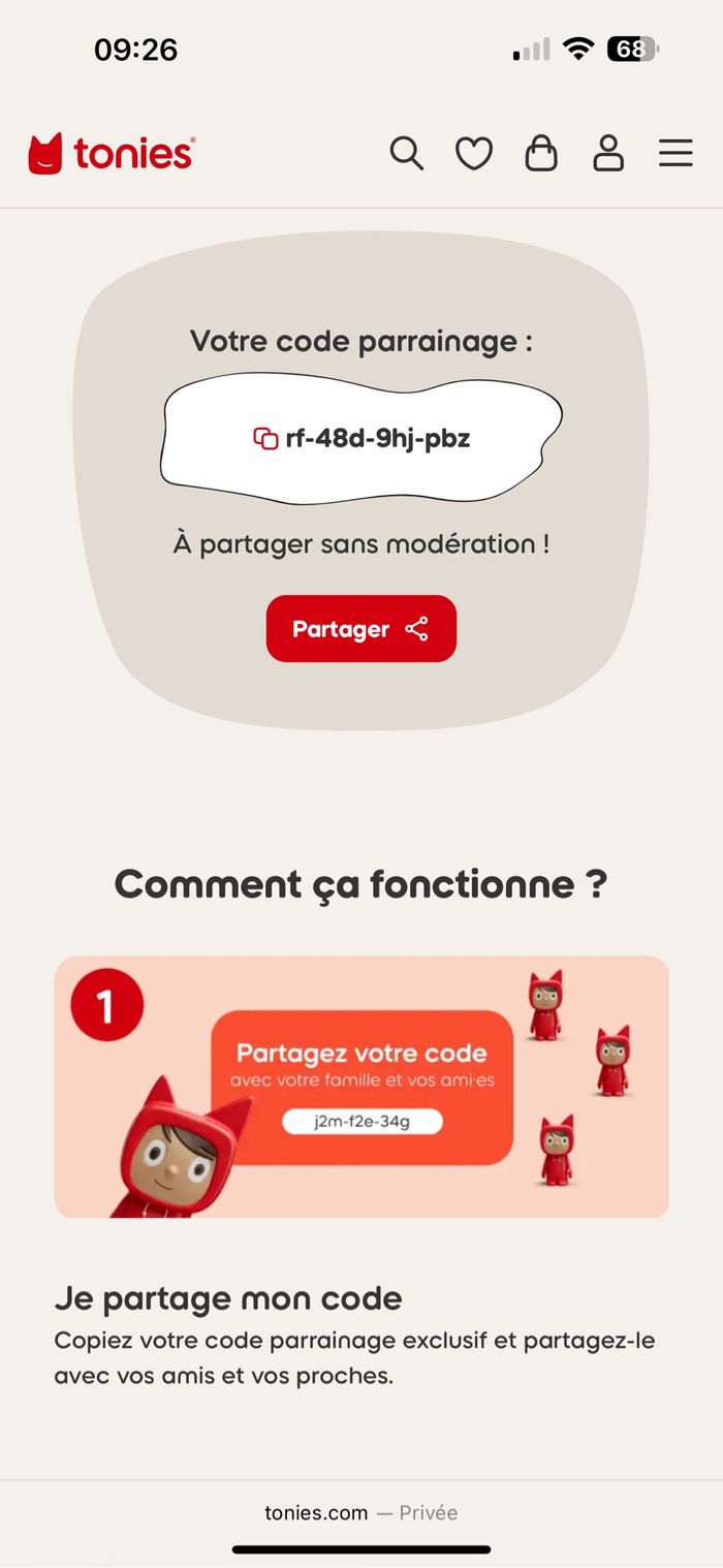 Code parrainage tonies