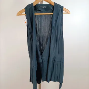 Gilet fluide sans manches Burton of London taille 40 bleu marine 100 % viscose ceinture A1289