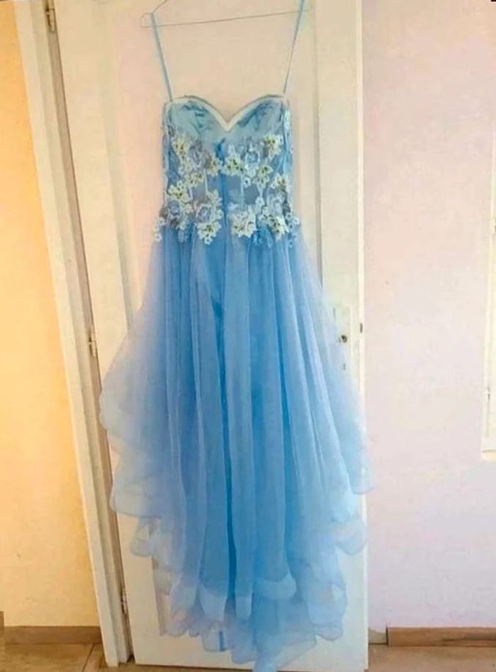 Robe bustier Sylfany - Tulle dentelle satin strass- Bleue - 36 = 34 actuel - Comme Neuve - photo numéro 10