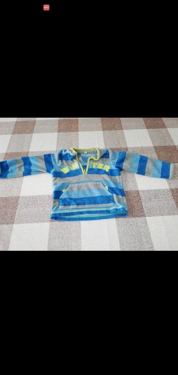 Polaire 24 mois col zippé rayé gris/bleu