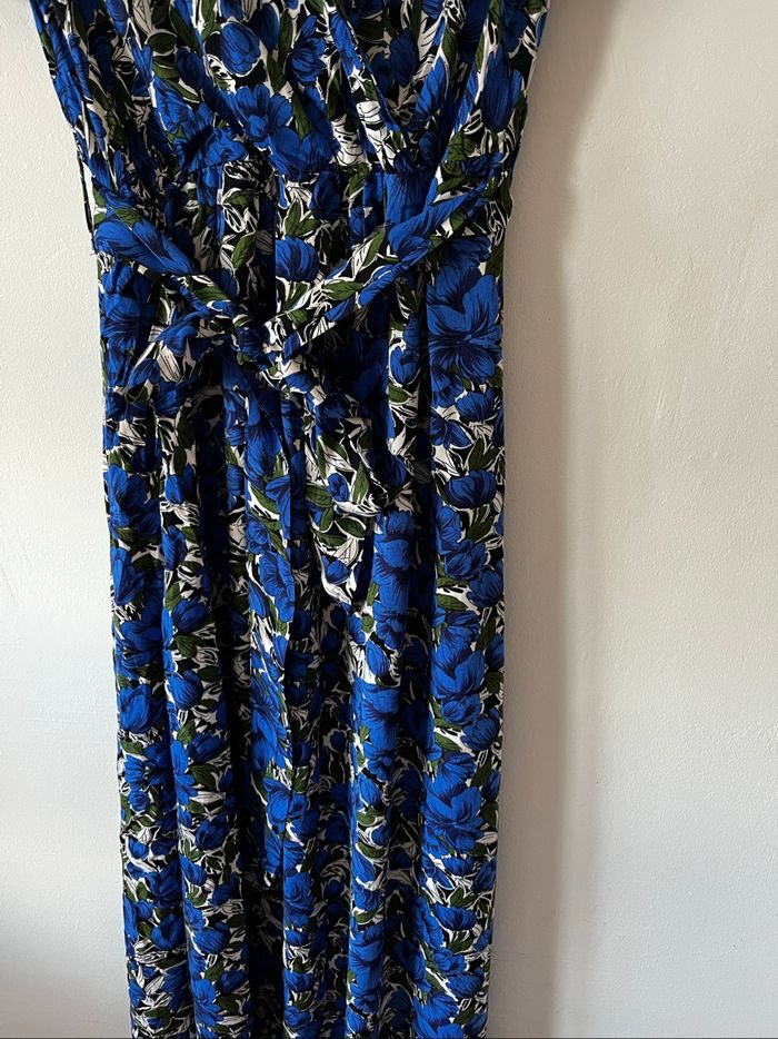 Robe longue et légère d’été manches courtes à imprimé floral bleu - photo numéro 4
