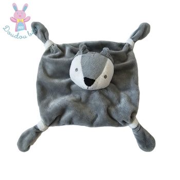 Doudou plat Renard gris blanc noir Mes petits Cailloux