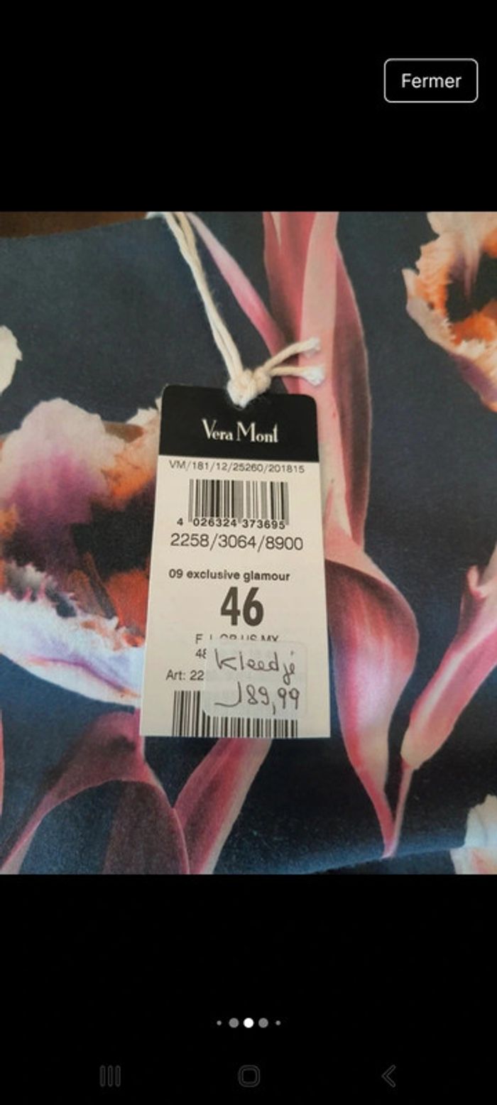 Belle Robe Vera Mont fr 48 neuve marine fleuries - photo numéro 12
