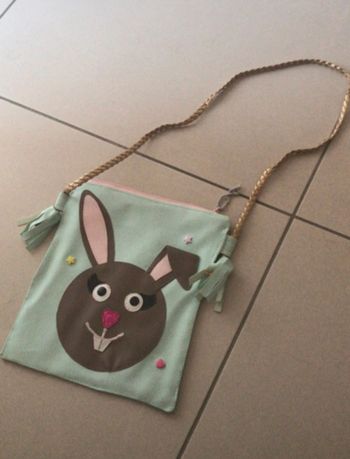 Sac enfants en simili cuir bleu turquoise motifs lapin