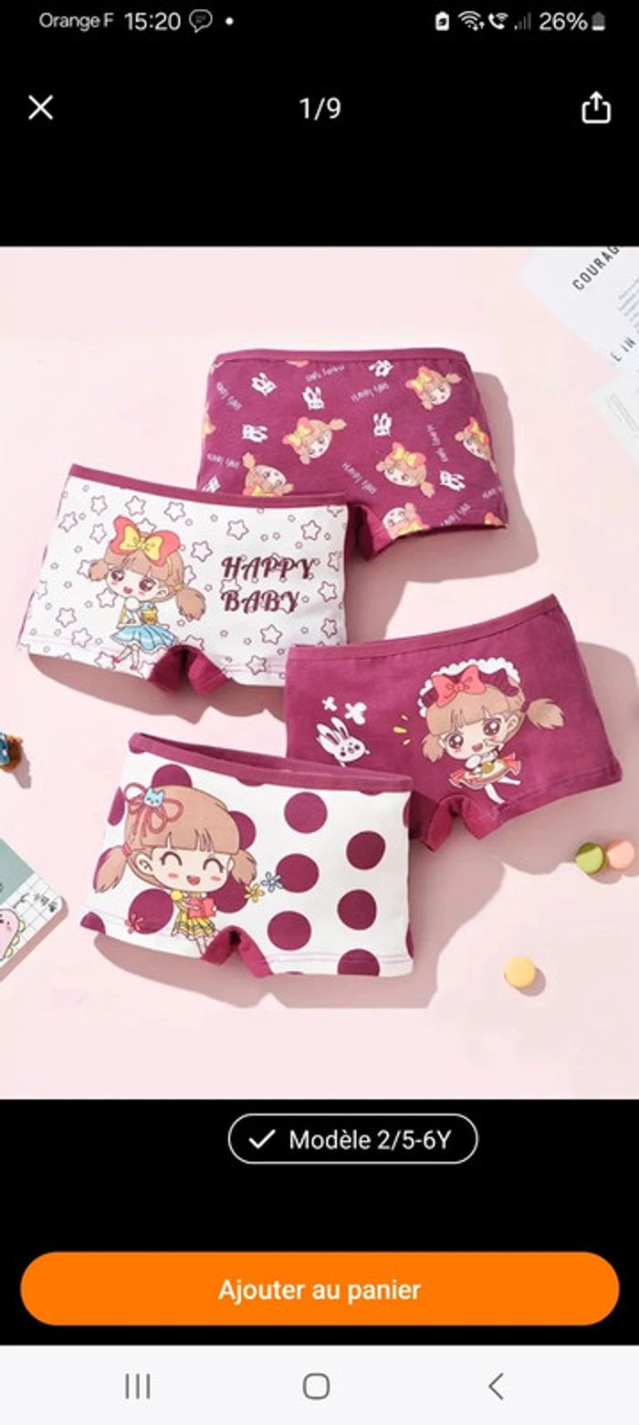 🚼lot 4 culottes boxers fille Neuf coton 6ans