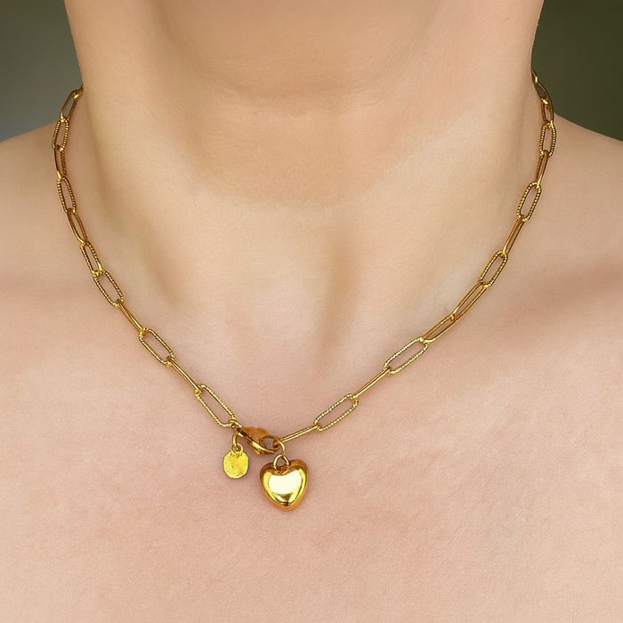 Parure collier & bracelet doré maillon rectangulaire avec pendentif cœur