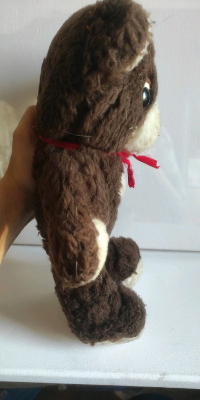Ours en peluche vintage marron foncé et blanc - photo numéro 3
