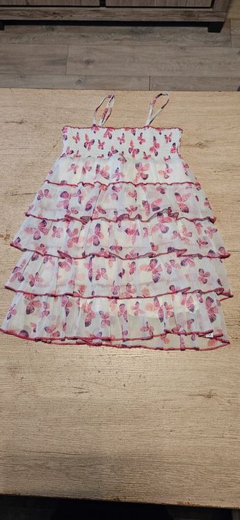 Robe à bretelles et volants gris et fushia, Mexx, 8 ans, nickel