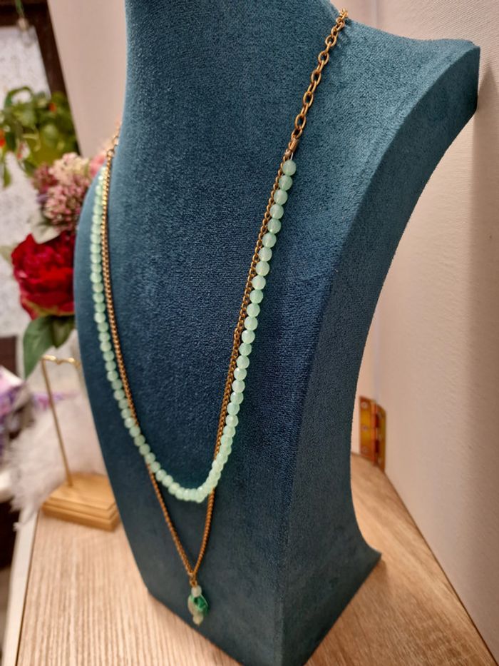 Collier Sautoir Doré Vert - photo numéro 6