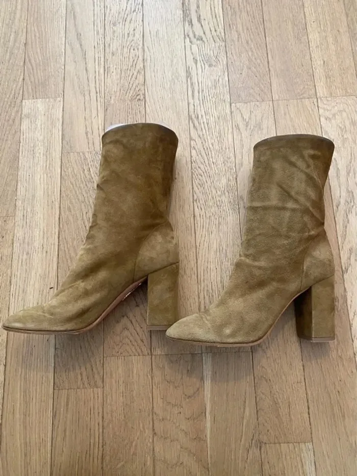 Bottines à talon en daim beige Aquazzura modèle Boogie taille 37 - photo numéro 4