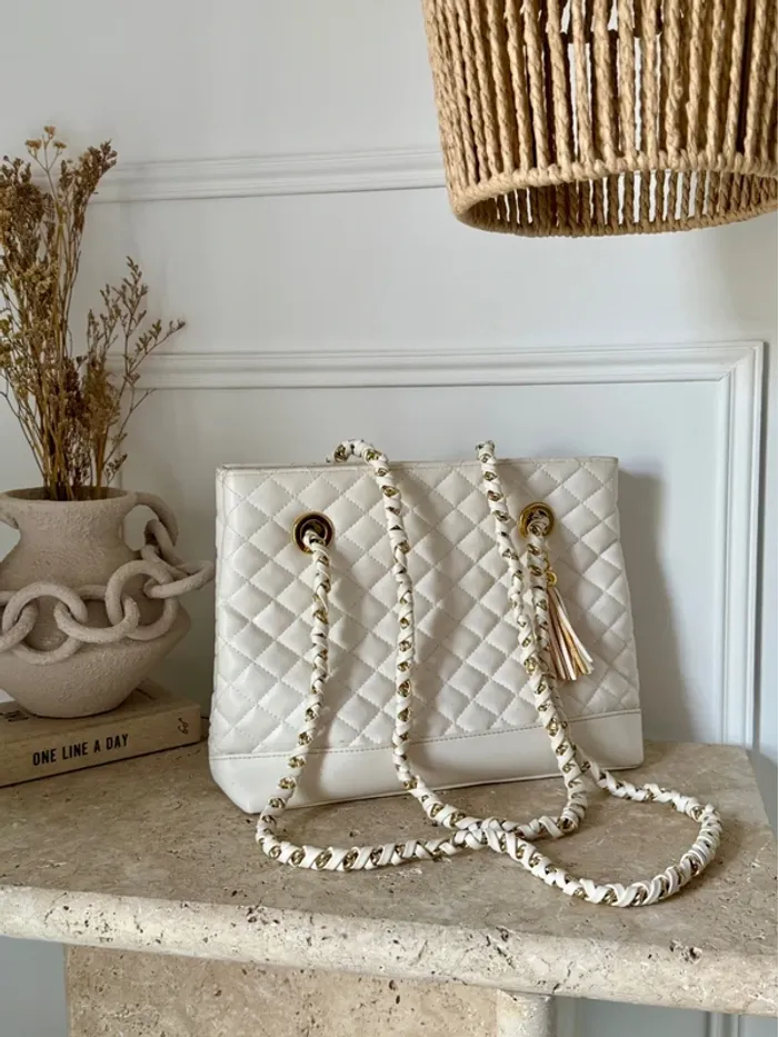 Sac blanc femme chaînes doré or matelassés blanc chaînes doré or zip bandoulière à main borsa - photo numéro 5