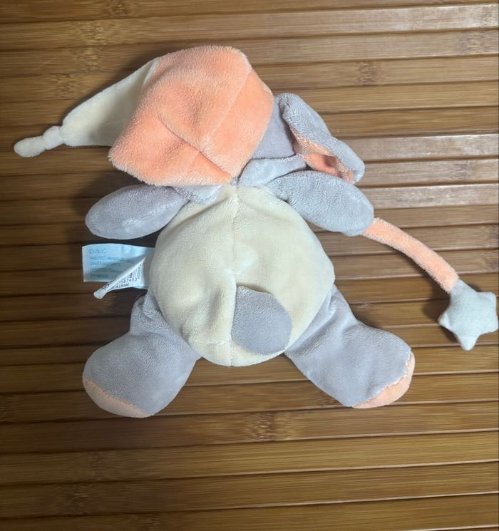 Doudou chien bonnet gris orange écru étoile baby nat - photo numéro 3