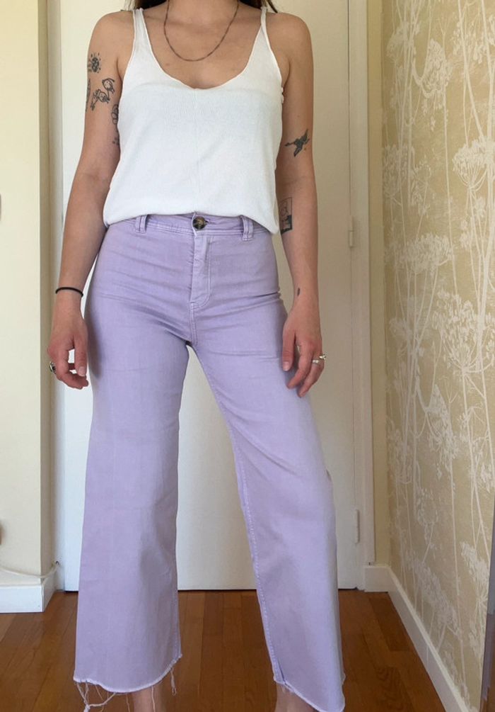Pantalon jean culotte/évasé violet lilas - photo numéro 2