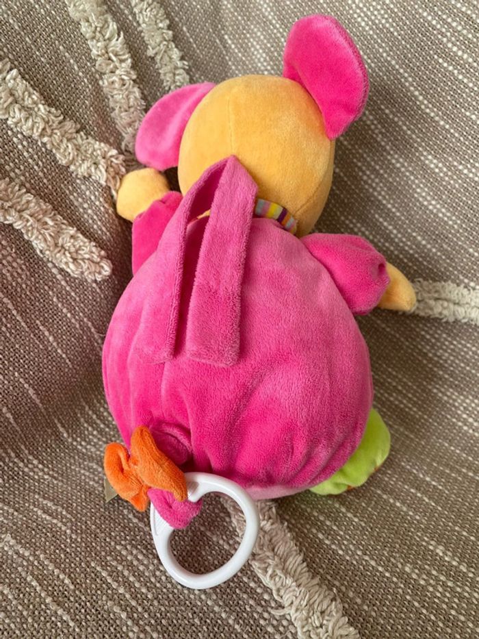Peluche doudou musical 29cm Mots d'enfants souris rose et orange très bon état - photo numéro 3