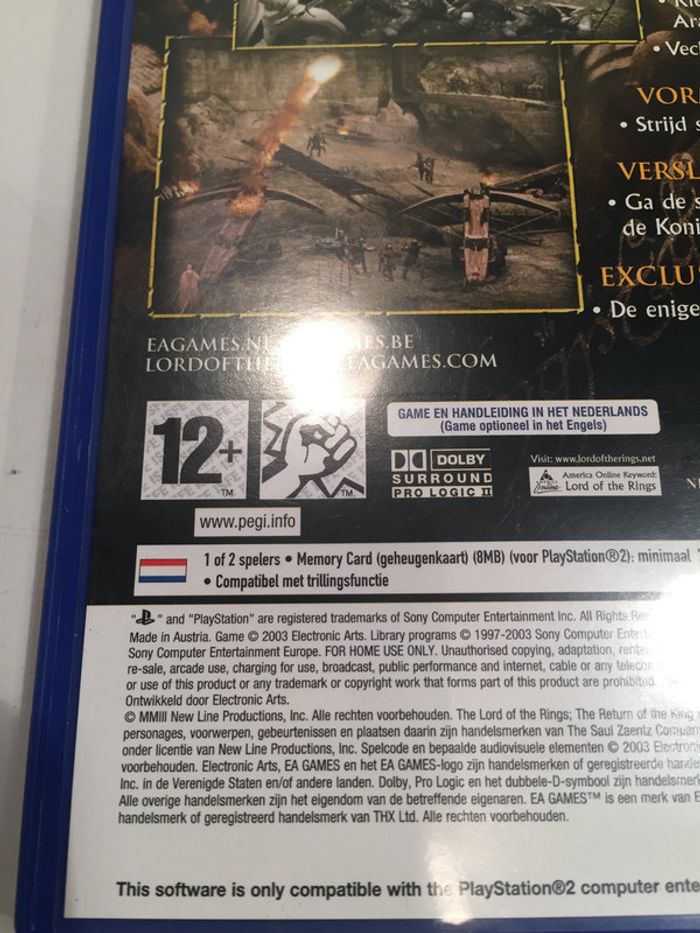 Boite seule néerlandais jeu The lord of the rings console playstation 2 ps2 #A5 - photo numéro 4