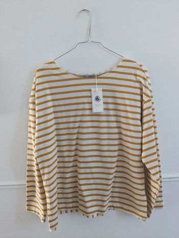 Pull rayé moutarde et blanc petit bateau taille 2