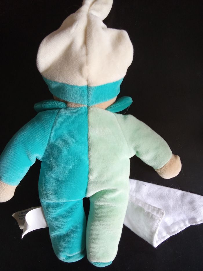 Doudou ours, bébé garçon bleu , blanc, vert pâle mouchoir, marque doudou et compagnie - photo numéro 2