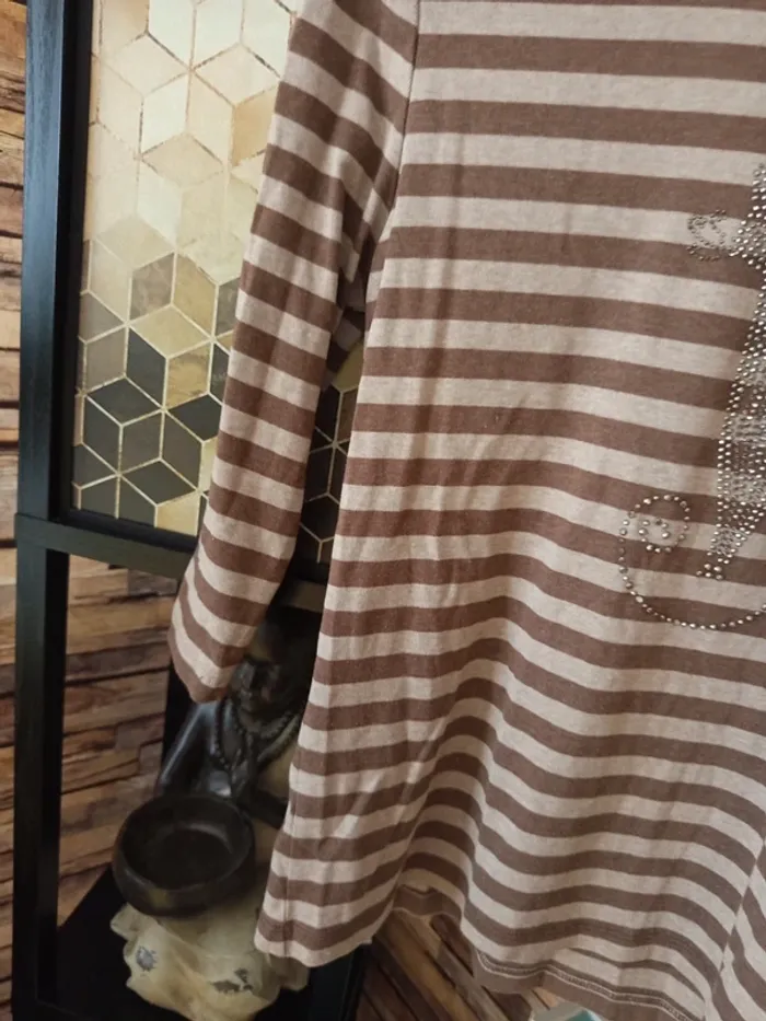 Pull léger vintage crème marron chat paillettes - photo numéro 4