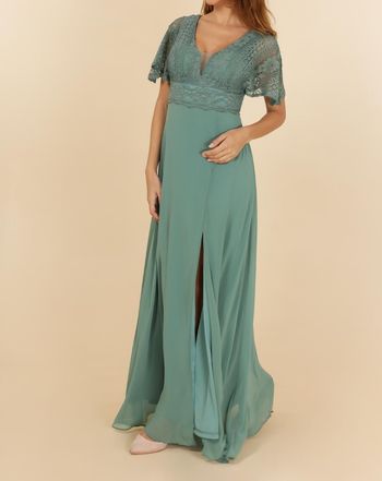 robe cérémonie bohème manche courte dentelle vert avocat taille 40