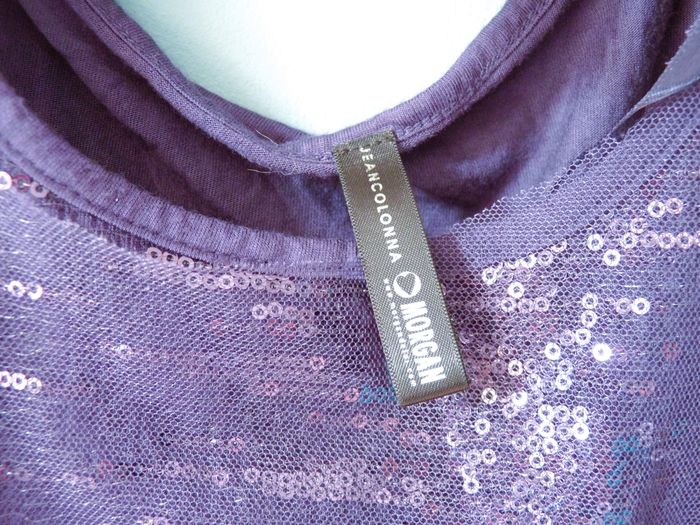 T-shirt femme M 38 morgan sequin violet lien à nouer effet rock TBE - photo numéro 3