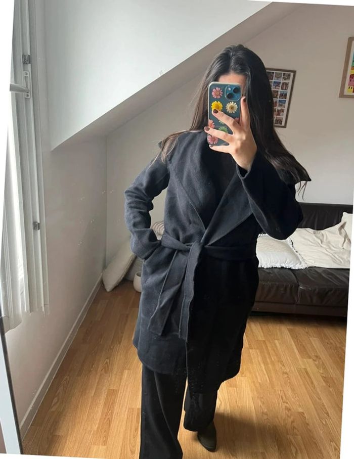 Manteau mi long noir élégant M - photo numéro 3