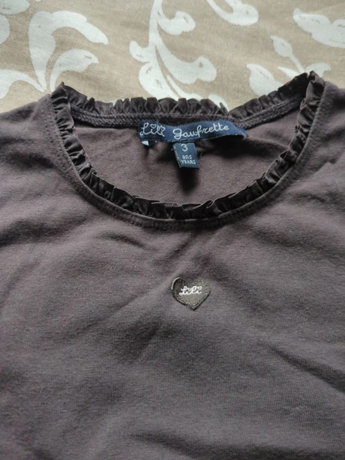 T-shirt fille 3 ans Lili gaufrette marron col neuf - photo numéro 2