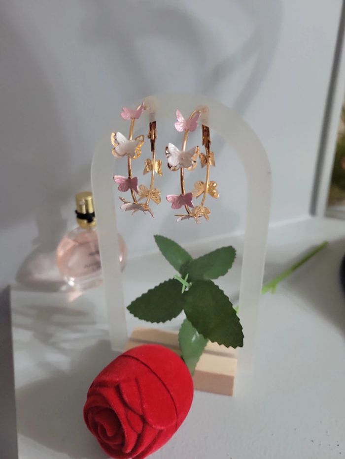Clips papillon bicolore rose et blanc nacré - photo numéro 5